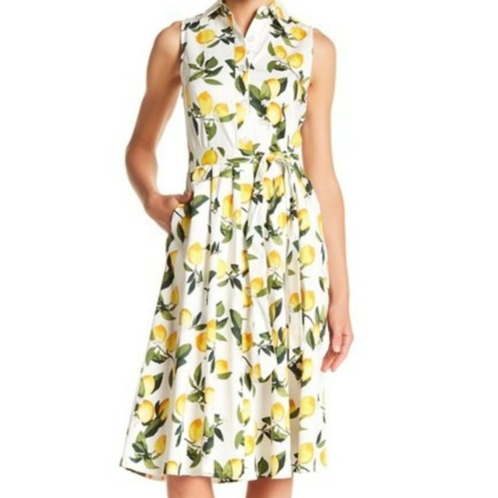 Chetta B Button Front Lemon Print Dress